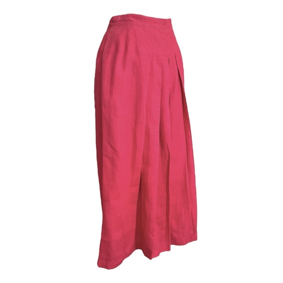 Vintage Lloyd Williams Hot Pink Pleated Linen Culottes Wide Leg Pants Resortwear - Picture 9 of 16